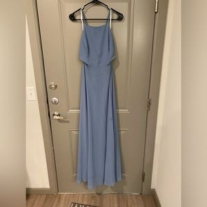 Slate blue chiffon maxi dress from Lulu’s